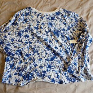 Maeve Sonal Nathwani Anthropologie Cotton Blue Flower Knit Top Plus Size 2X NWT